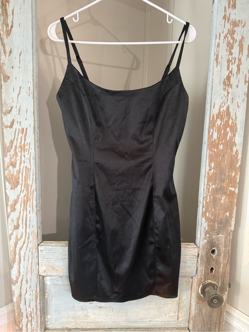 Charlotte Russe Black Satin Mini Dress Size Large Y2K